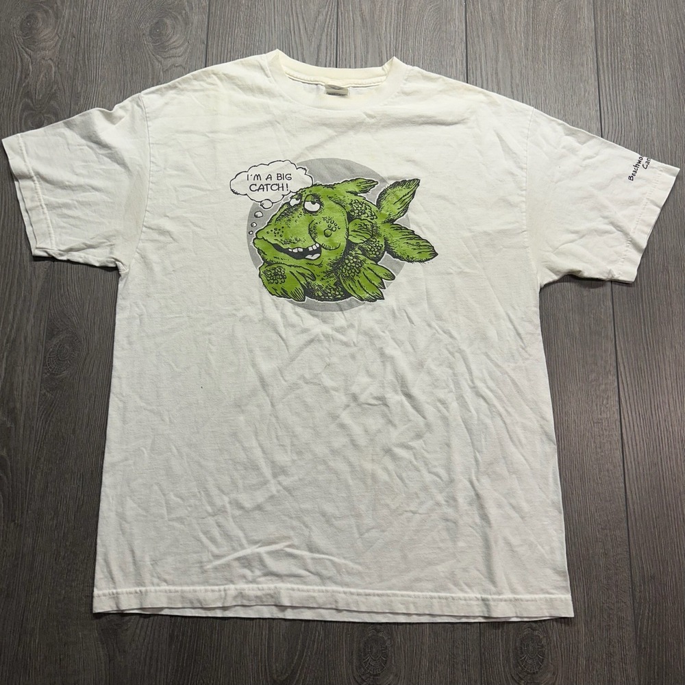 Vintage I'm A Big Catch Fish Graphic T-Shirt XL White Beachwood Resort Cottage